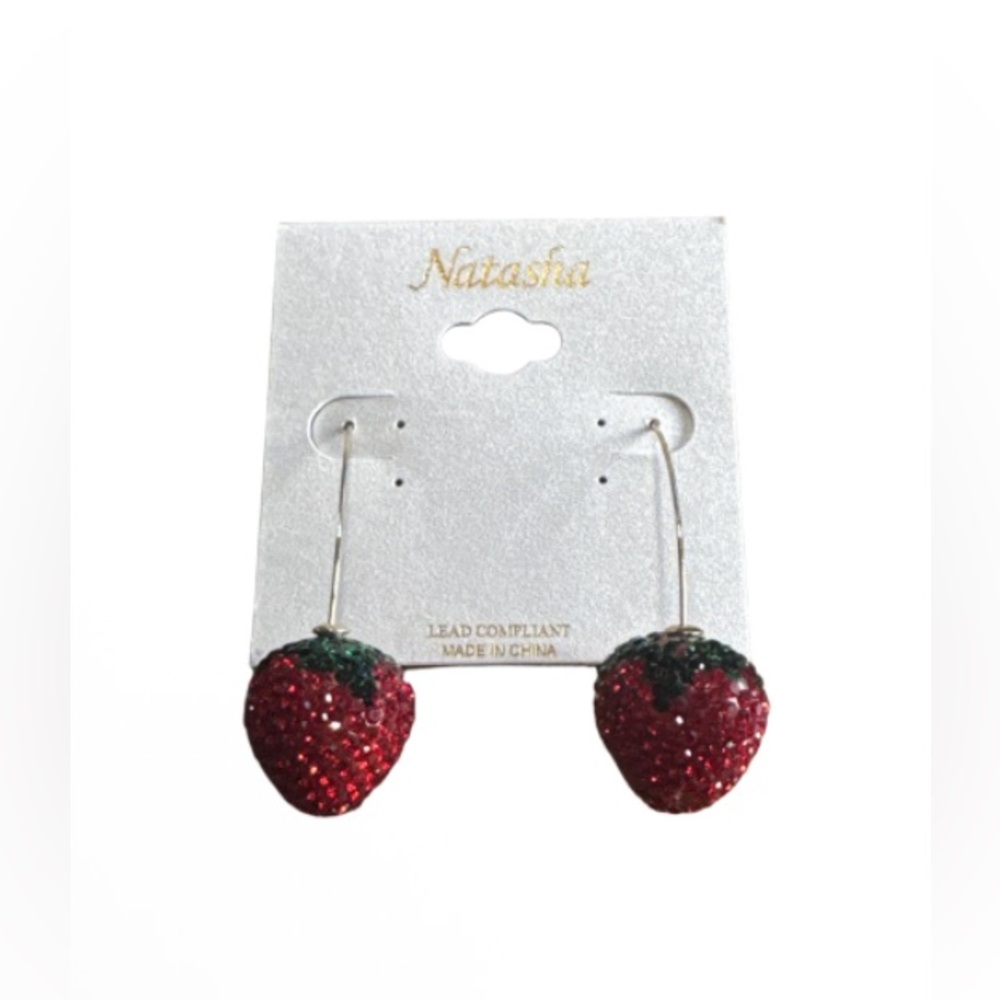 Natasha Couture Red and Gold rhinestone Strawberry Earrings - Picture 2 of 4